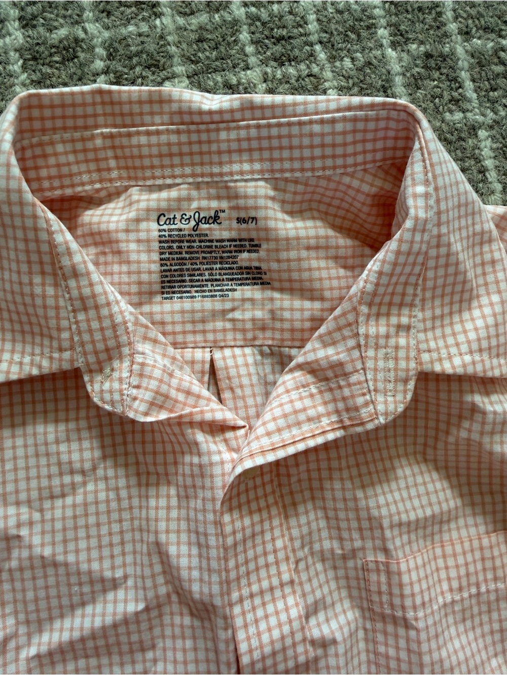 Cat & Jack Men's Peach and White Plaid Button-Down Shirt